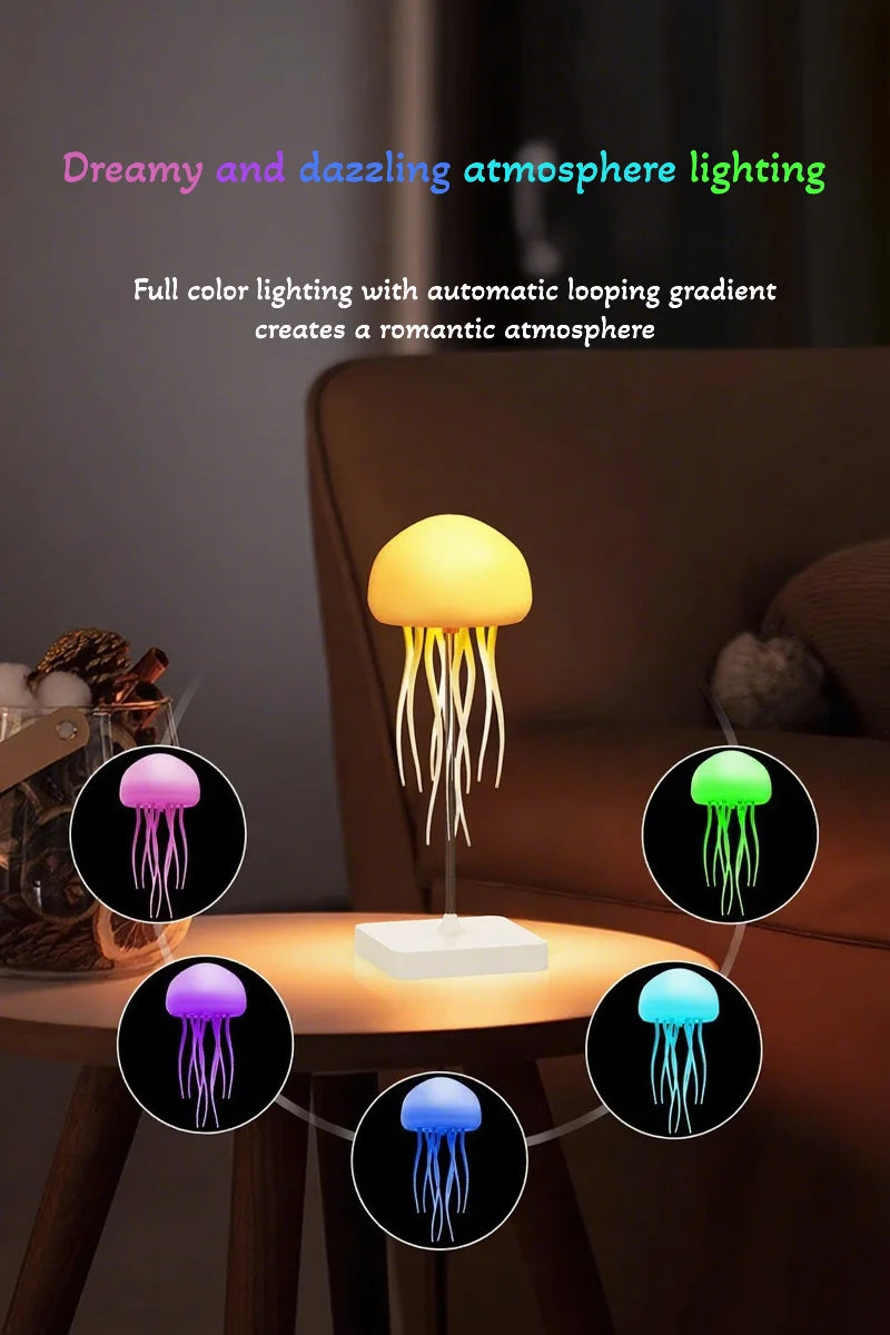 Voice Control Color Changing Jellyfish Lamp Smart Mood Light with 9 Swaying Tentacles USB-C Rechargeable Tabletop/Hanging Light