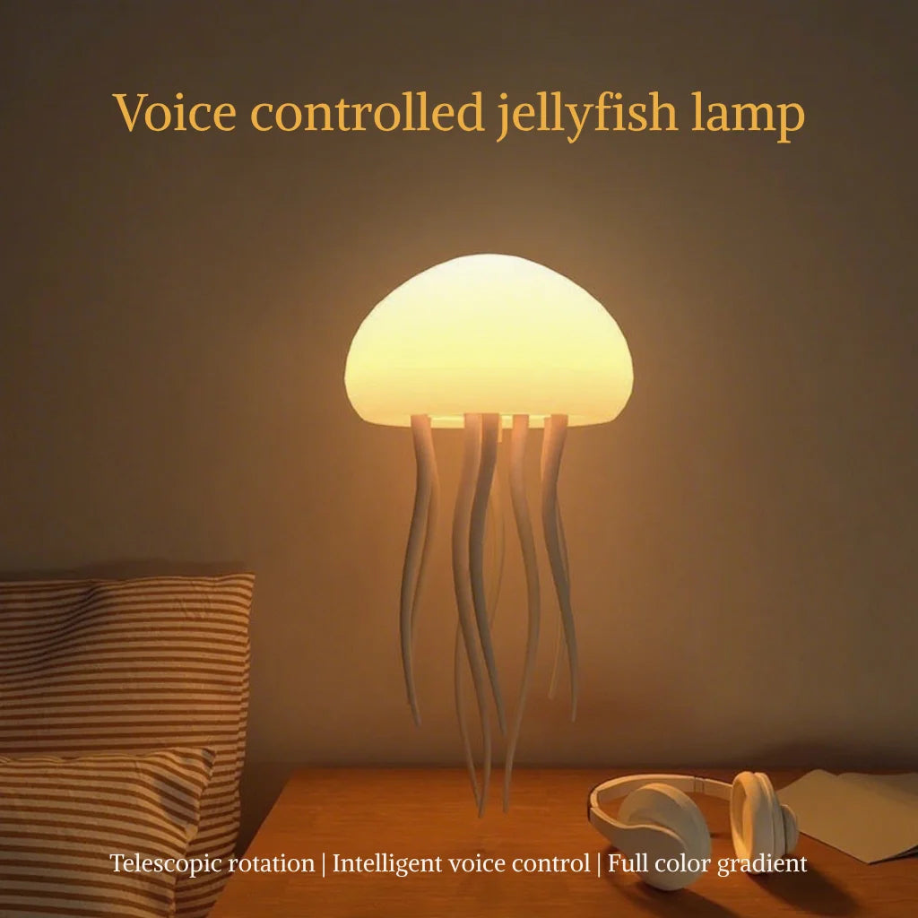 Voice Control Color Changing Jellyfish Lamp Smart Mood Light with 9 Swaying Tentacles USB-C Rechargeable Tabletop/Hanging Light