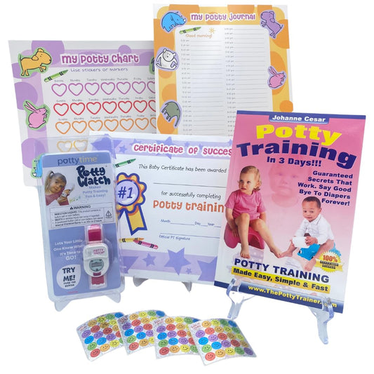 Potty Training in 3 Days - Ultimate Potty Training for Girls. Complete Kit Includes Potty Training in 3 Days Audio Guide, Laminated Potty Training Charts & Pink Potty Time Watch (Pink)